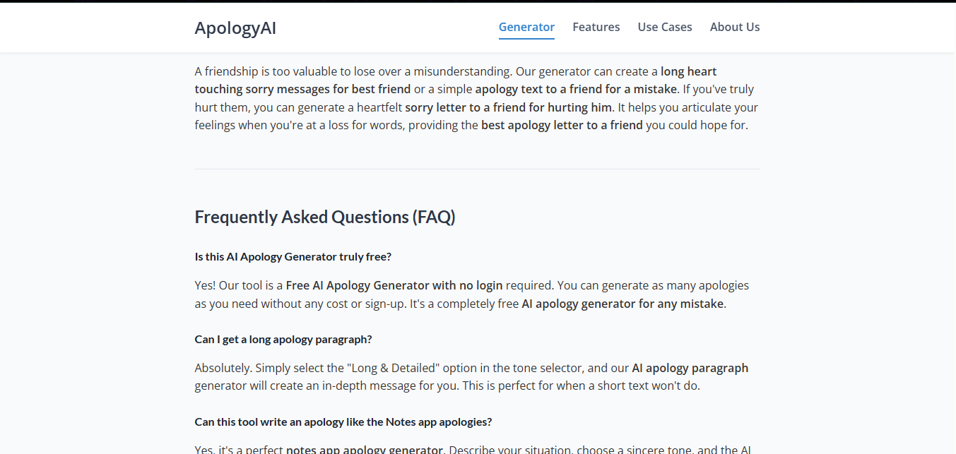 Generated Apology Example